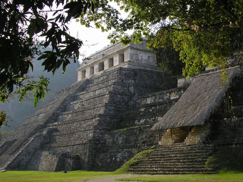 A morning shot in the jungle of Palenque of the Maya Temple of the Inscriptons and Temple of the Red Queen